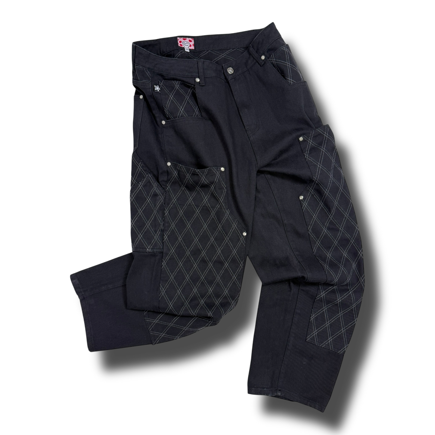 CROSS STITCH DOUBLE KNEE JEANS BLACK