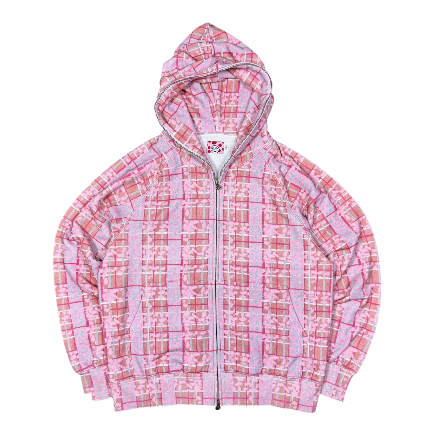 LEOPARD PLAID FULL ZIP HOODIE PINK