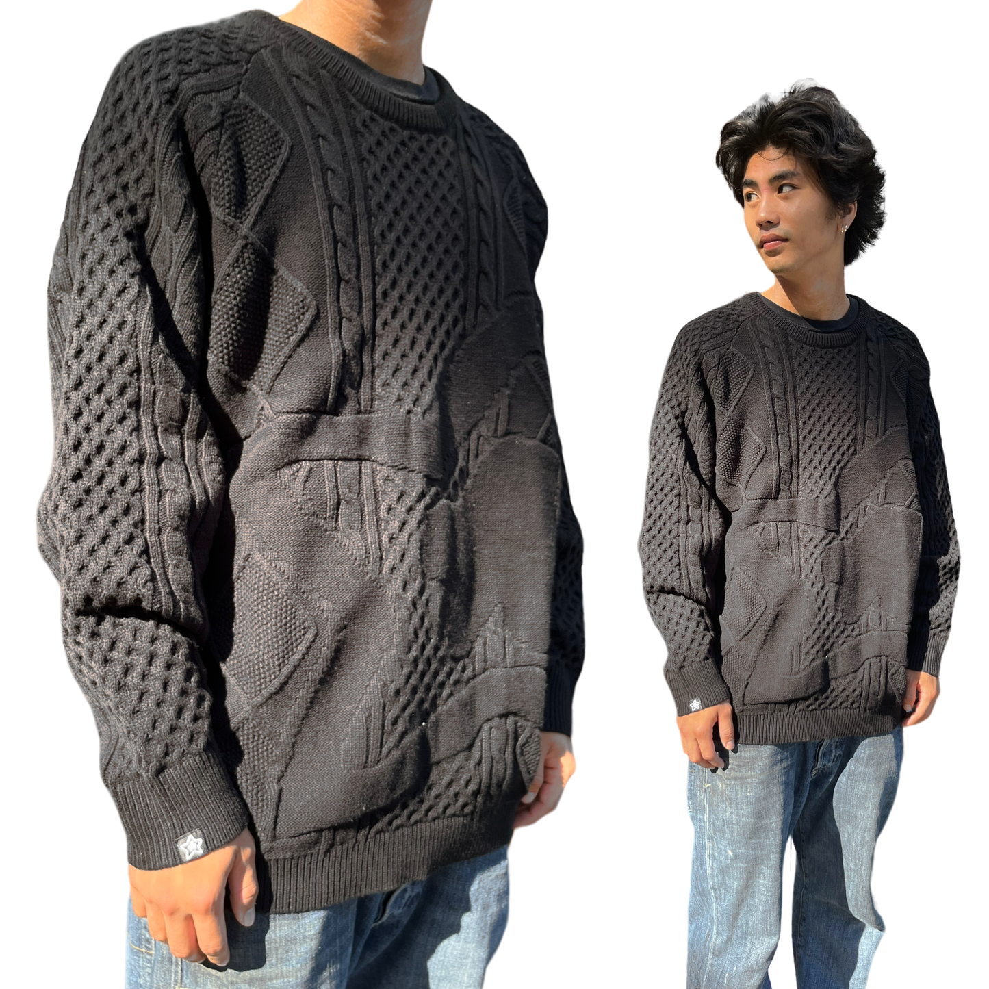 BLACK CHAIN KNIT SWEATER