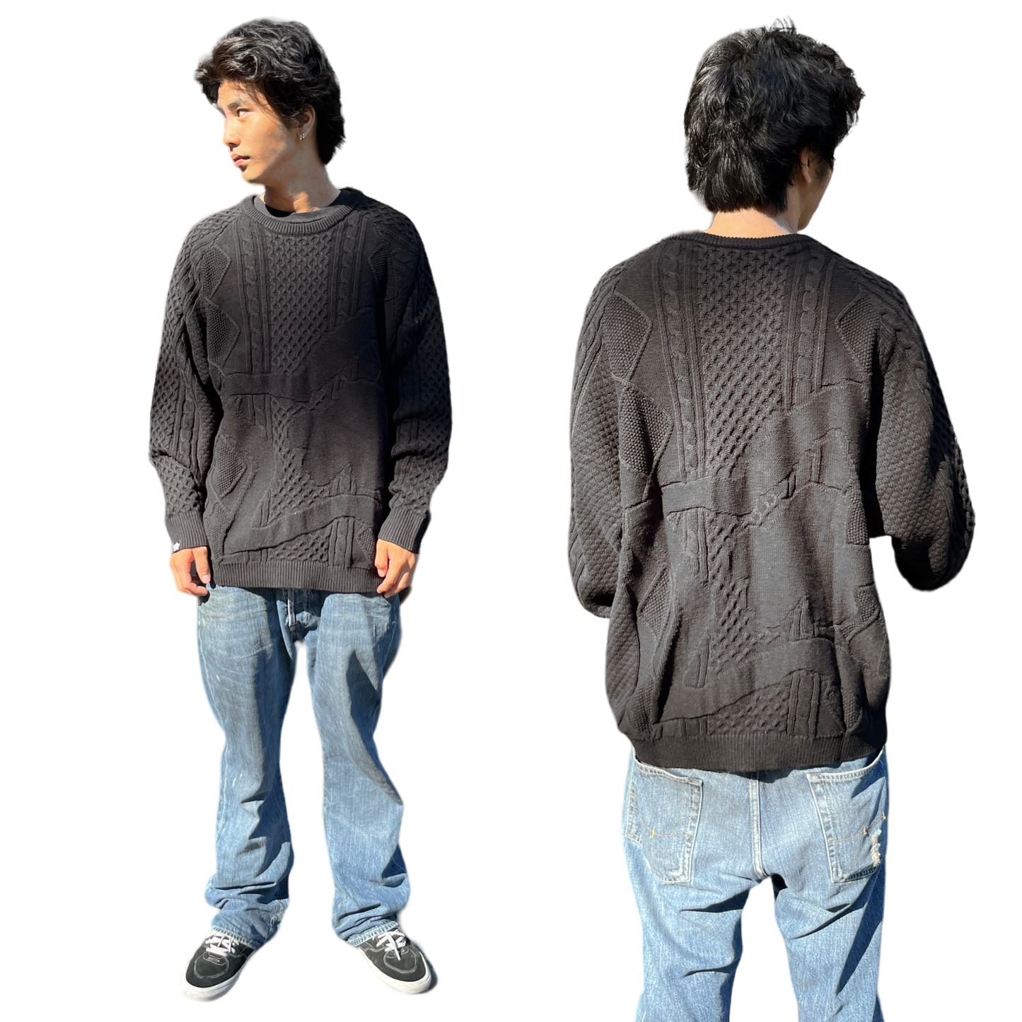 BLACK CHAIN KNIT SWEATER