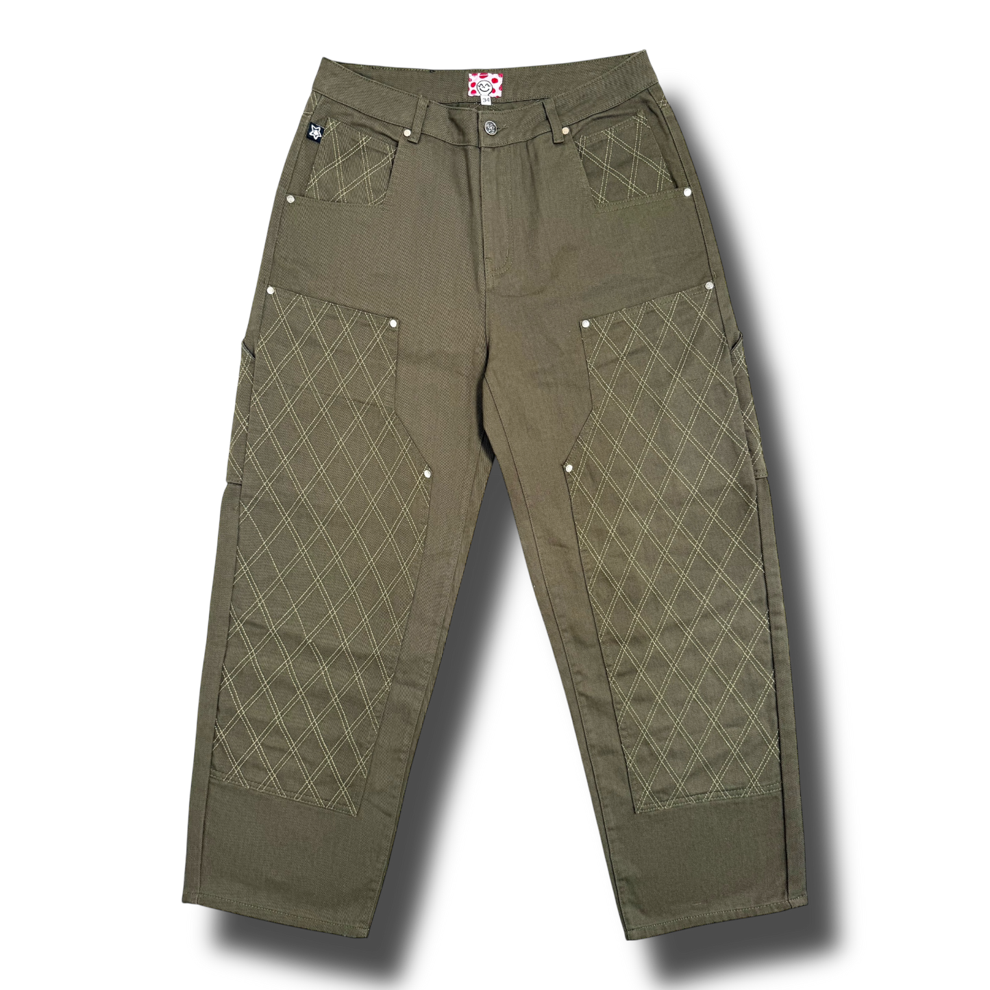 CROSS STITCH DOUBLE KNEE JEANS OLIVE