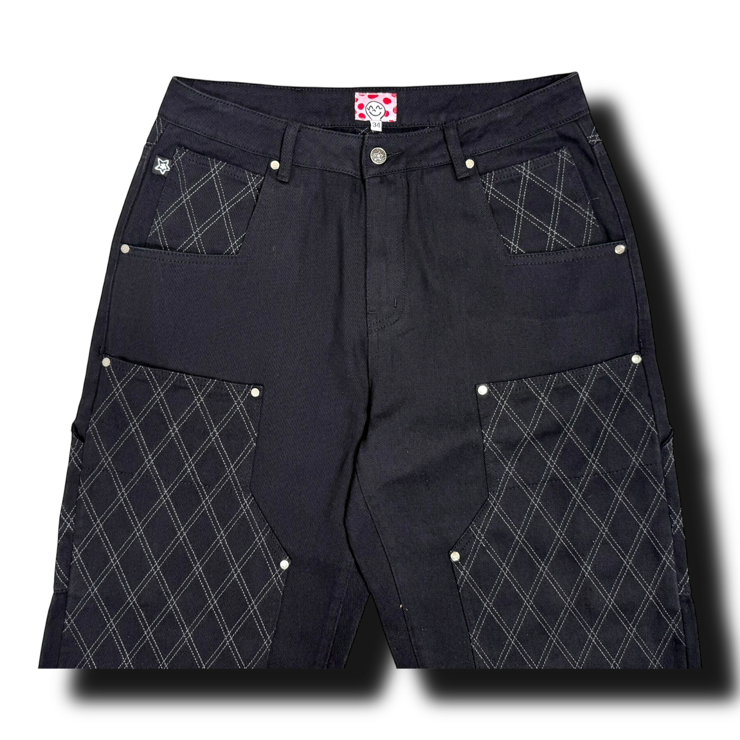 CROSS STITCH DOUBLE KNEE JEANS BLACK