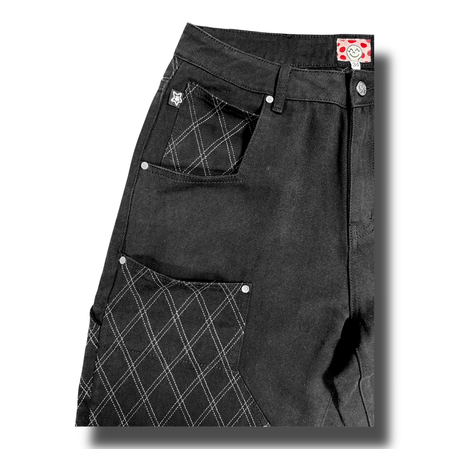 CROSS STITCH DOUBLE KNEE JEANS BLACK
