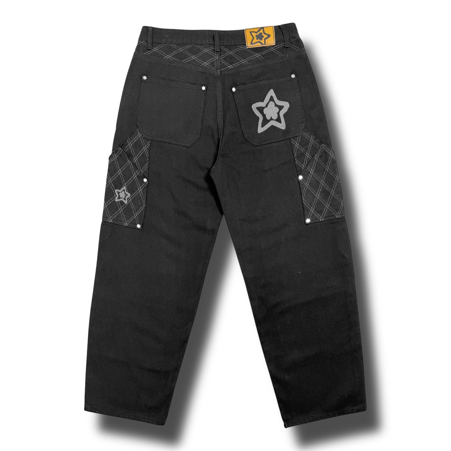 CROSS STITCH DOUBLE KNEE JEANS BLACK