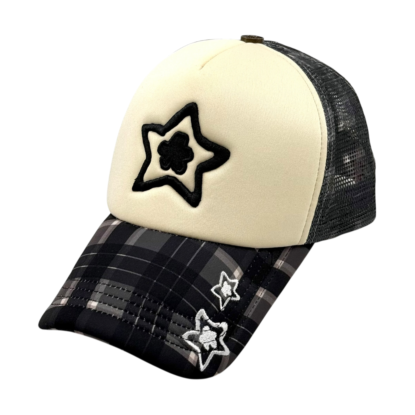 FOAM TRUCKER HAT PLAID BLACK