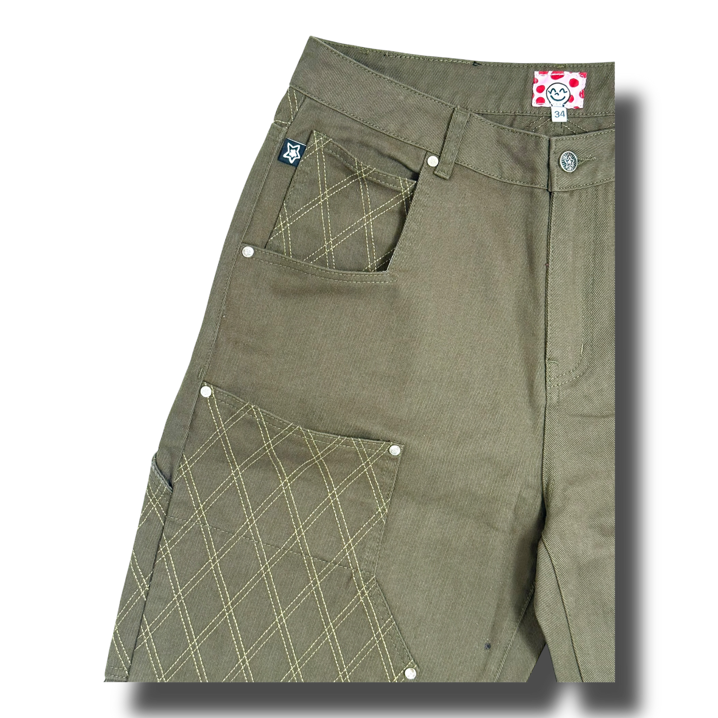 CROSS STITCH DOUBLE KNEE JEANS OLIVE