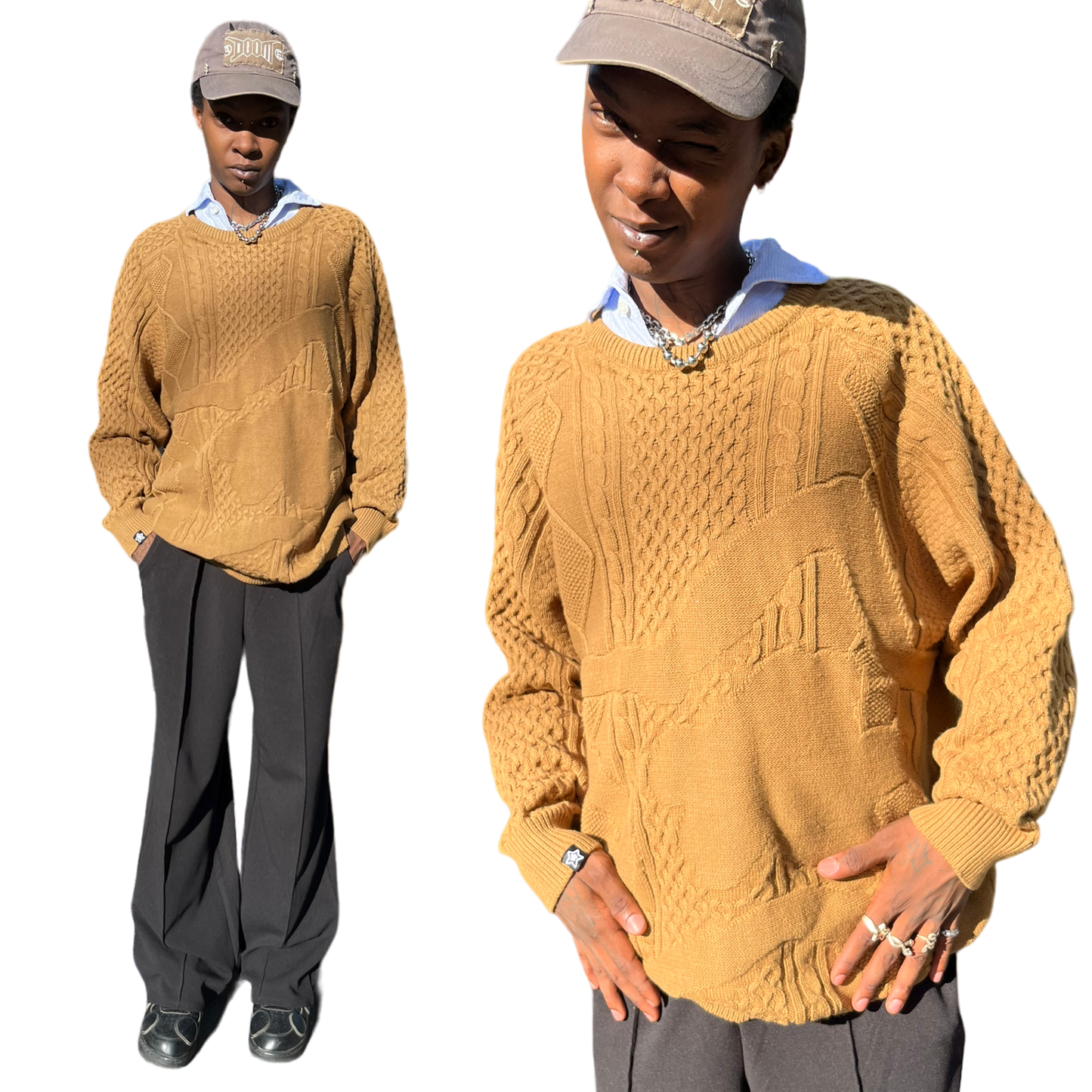 BROWN CHAIN KNIT SWEATER