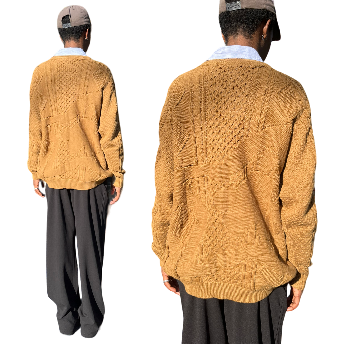 BROWN CHAIN KNIT SWEATER