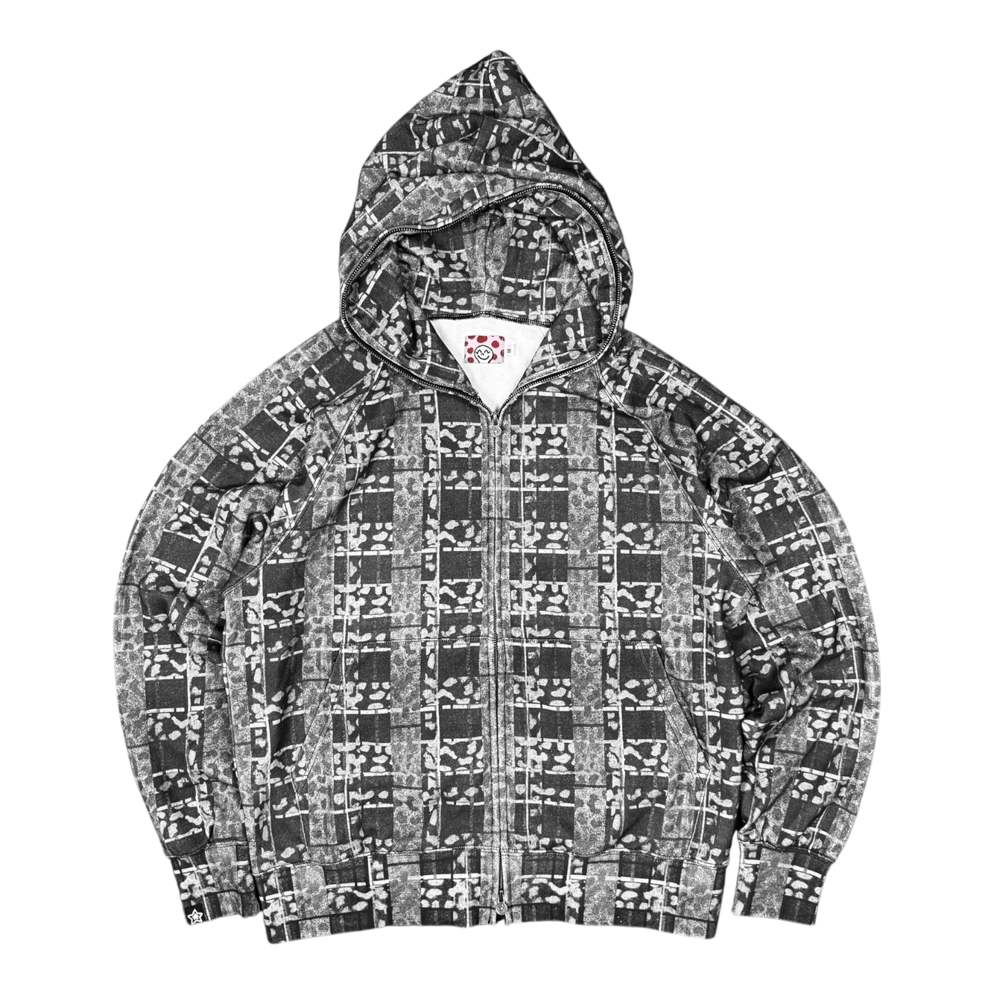 LEOPARD PLAID FULL ZIP HOODIE BLACK