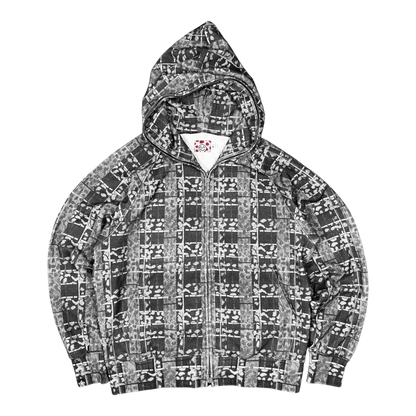 LEOPARD PLAID FULL ZIP HOODIE BLACK