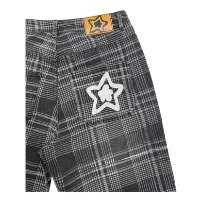 PLAID JEAN SHORTS BLACK