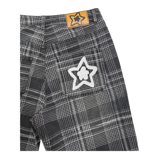 PLAID JEAN SHORTS BLACK