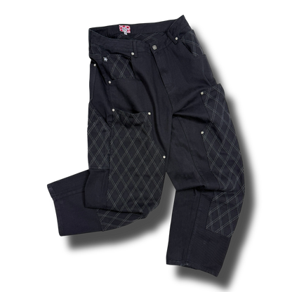 CROSS STITCH DOUBLE KNEE JEANS BLACK