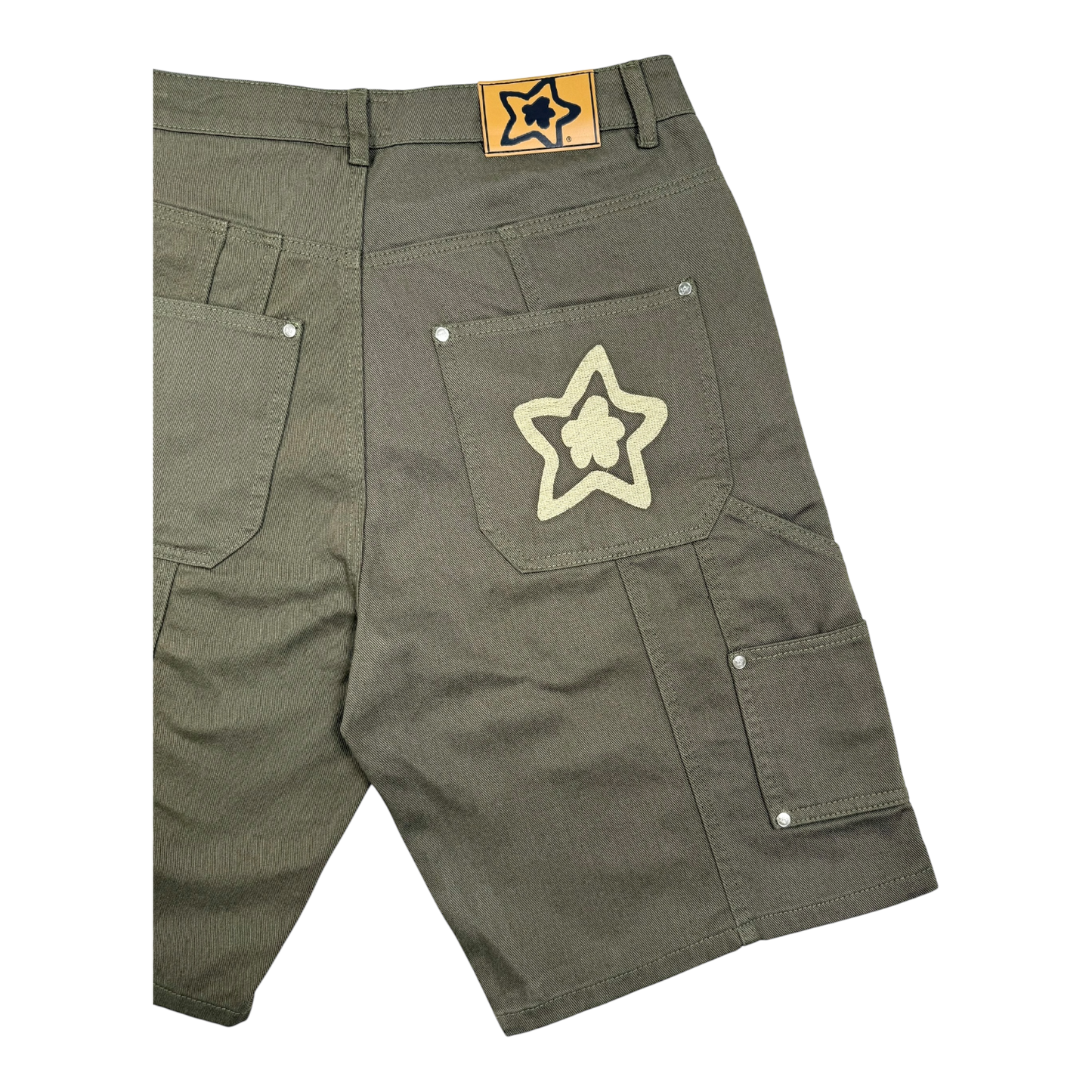 DOUBLE KNEE SEAM JEAN SHORTS OLIVE