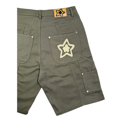 DOUBLE KNEE SEAM JEAN SHORTS OLIVE