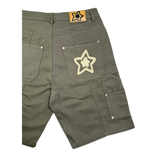 DOUBLE KNEE SEAM JEAN SHORTS OLIVE