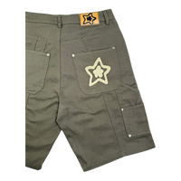 DOUBLE KNEE SEAM JEAN SHORTS OLIVE