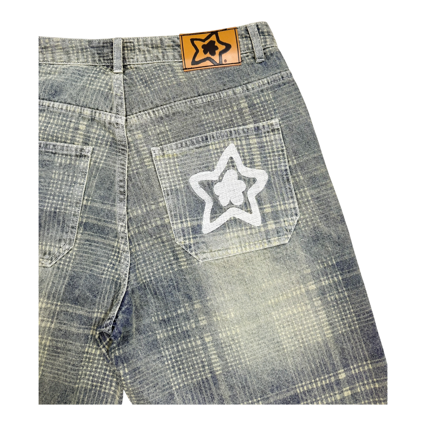 PLAID JEAN SHORTS BLUE