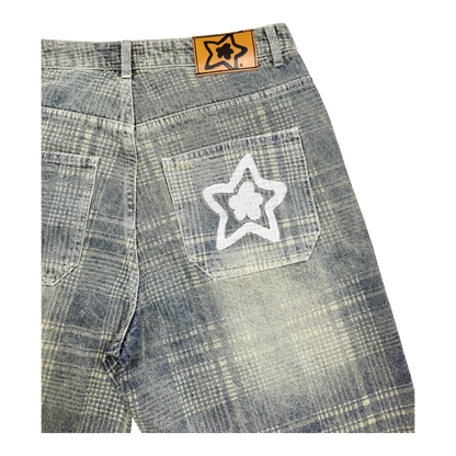 PLAID JEAN SHORTS BLUE