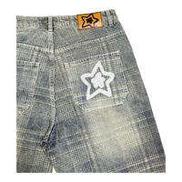 PLAID JEAN SHORTS BLUE