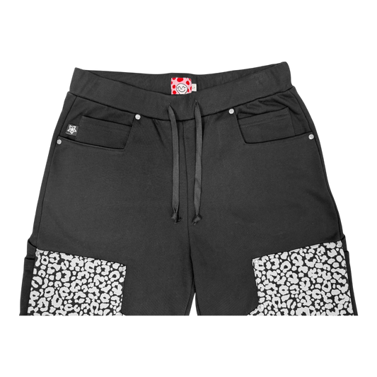 LEOPARD SWEAT SHORTS BLACK