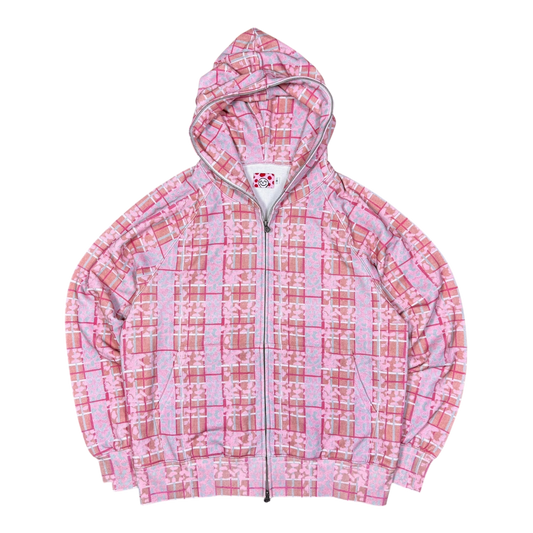 LEOPARD PLAID FULL ZIP HOODIE PINK