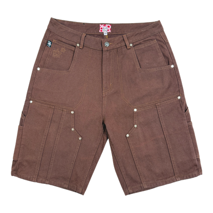 DOUBLE KNEE SEAM JEAN SHORTS BROWN