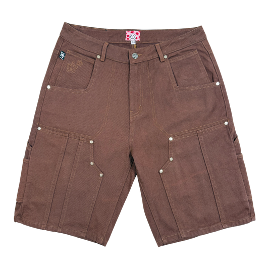 DOUBLE KNEE SEAM JEAN SHORTS BROWN