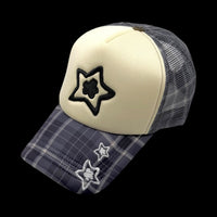FOAM TRUCKER HAT PLAID BLUE