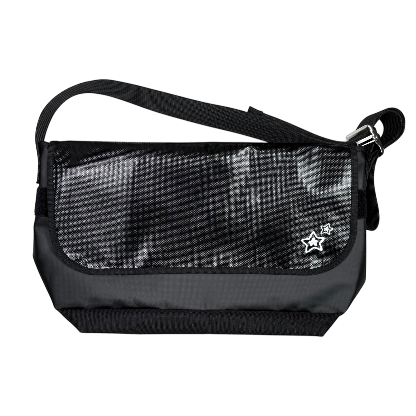 BLACK VINYL MESSENGER BAG