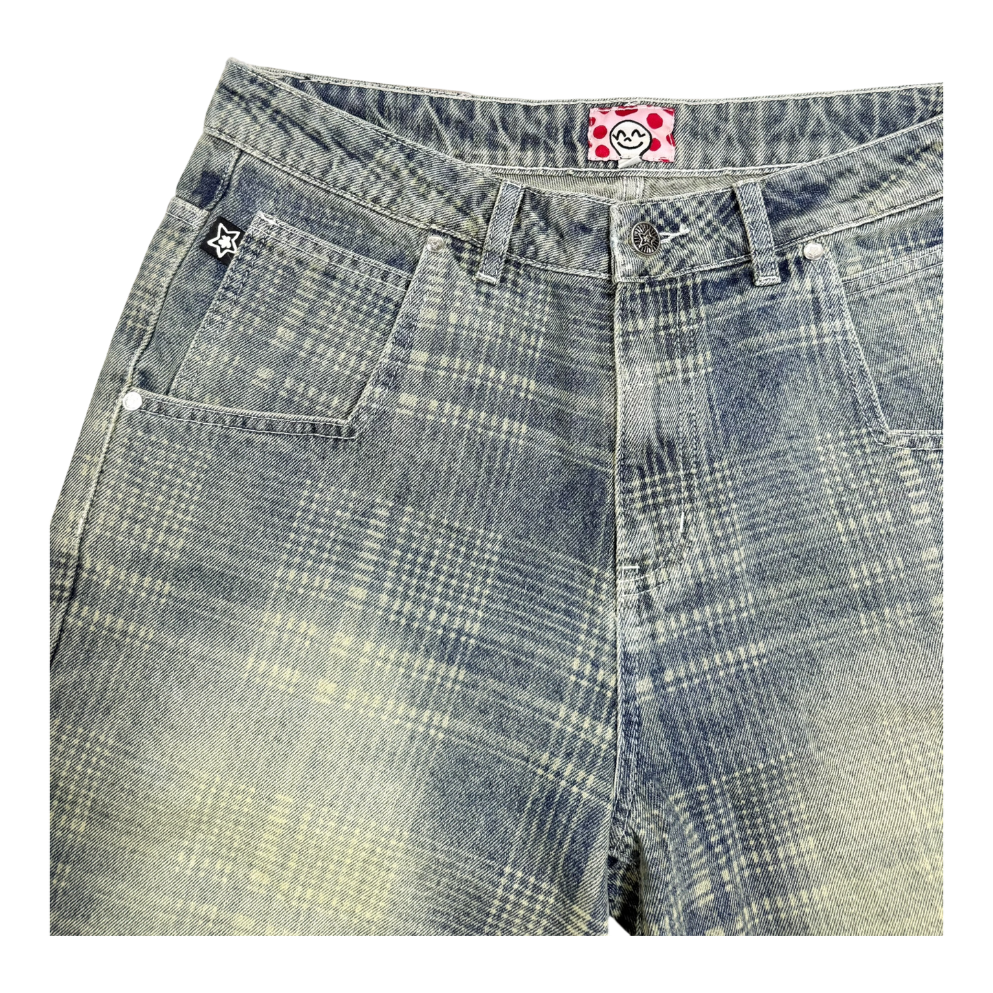 PLAID JEAN SHORTS BLUE