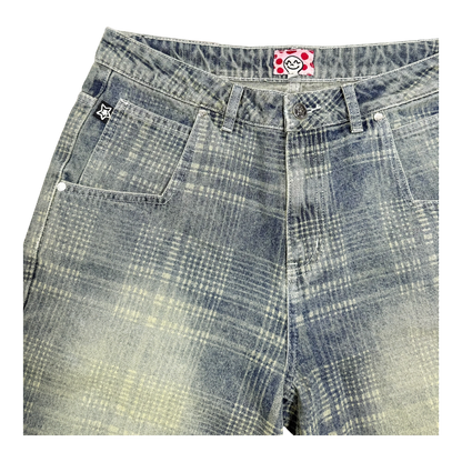 PLAID JEAN SHORTS BLUE