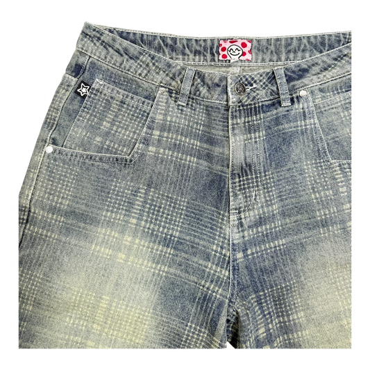 PLAID JEAN SHORTS BLUE