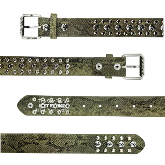 STUDDED SNAKE BELT OLIVE