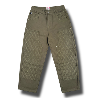 CROSS STITCH DOUBLE KNEE JEANS OLIVE