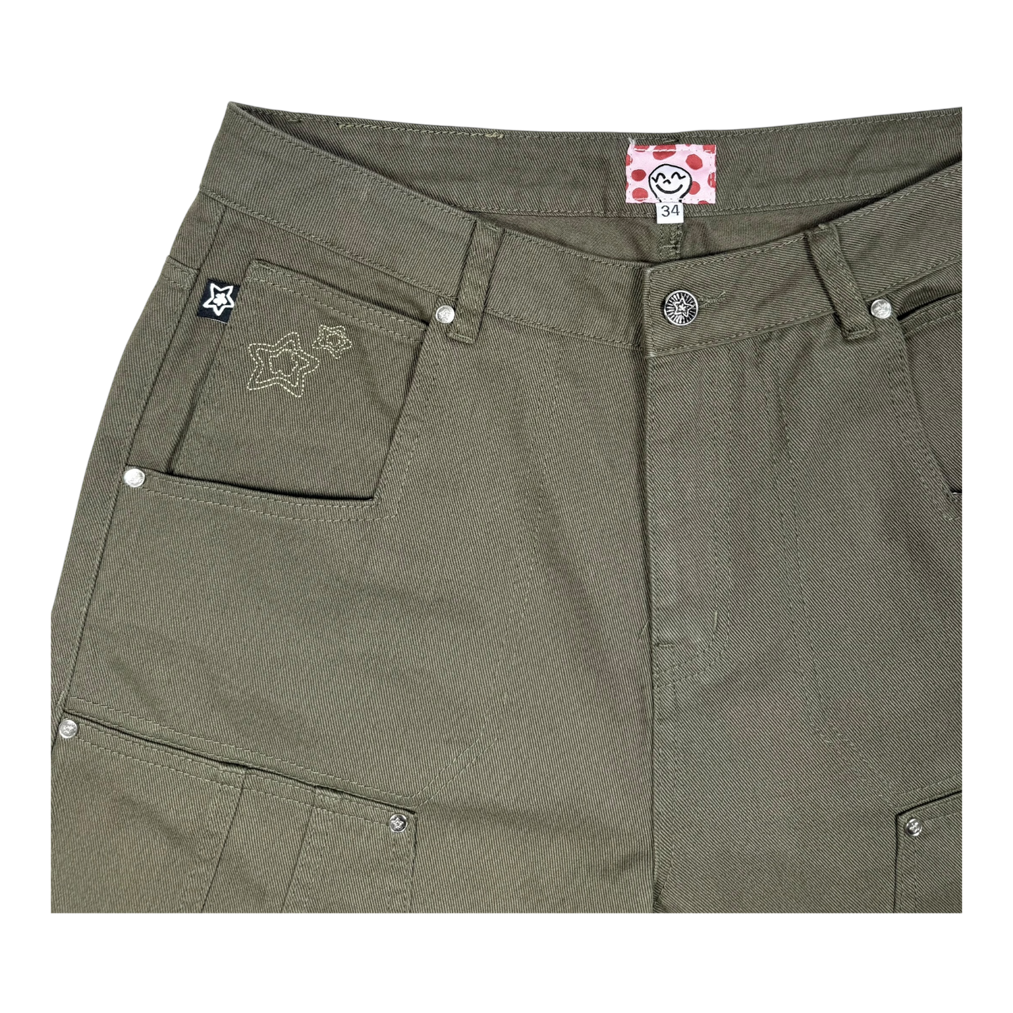 DOUBLE KNEE SEAM JEAN SHORTS OLIVE