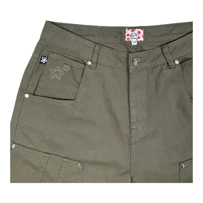 DOUBLE KNEE SEAM JEAN SHORTS OLIVE