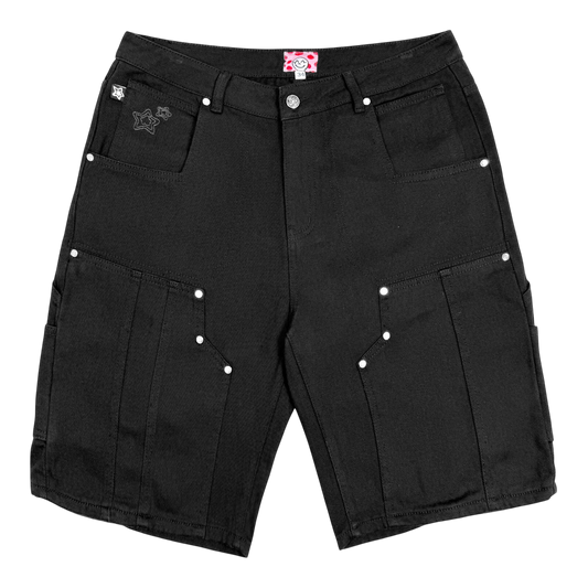 DOUBLE KNEE SEAM JEAN SHORTS BLACK