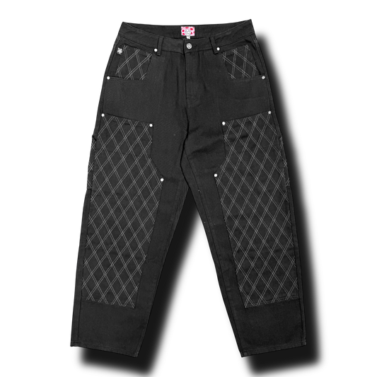 CROSS STITCH DOUBLE KNEE JEANS BLACK