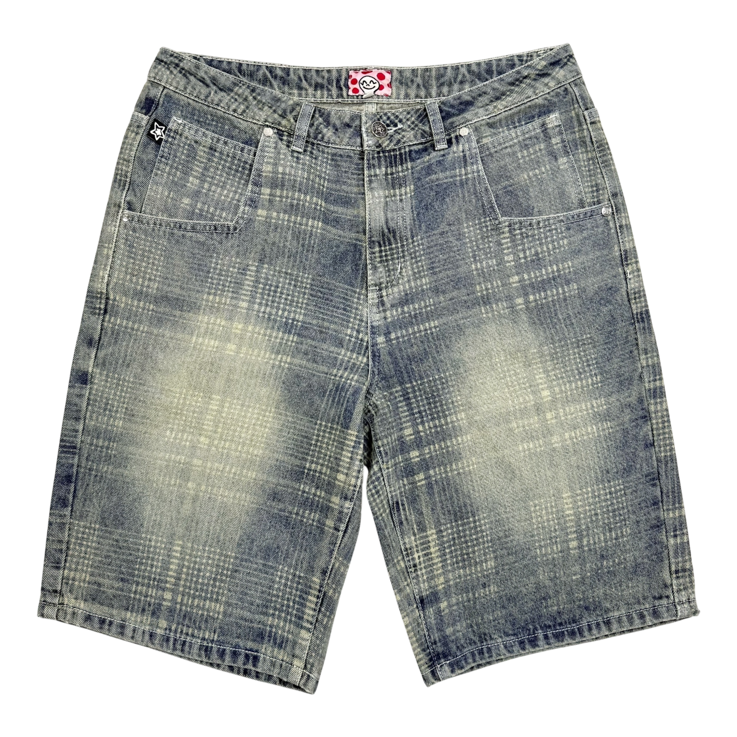 PLAID JEAN SHORTS BLUE
