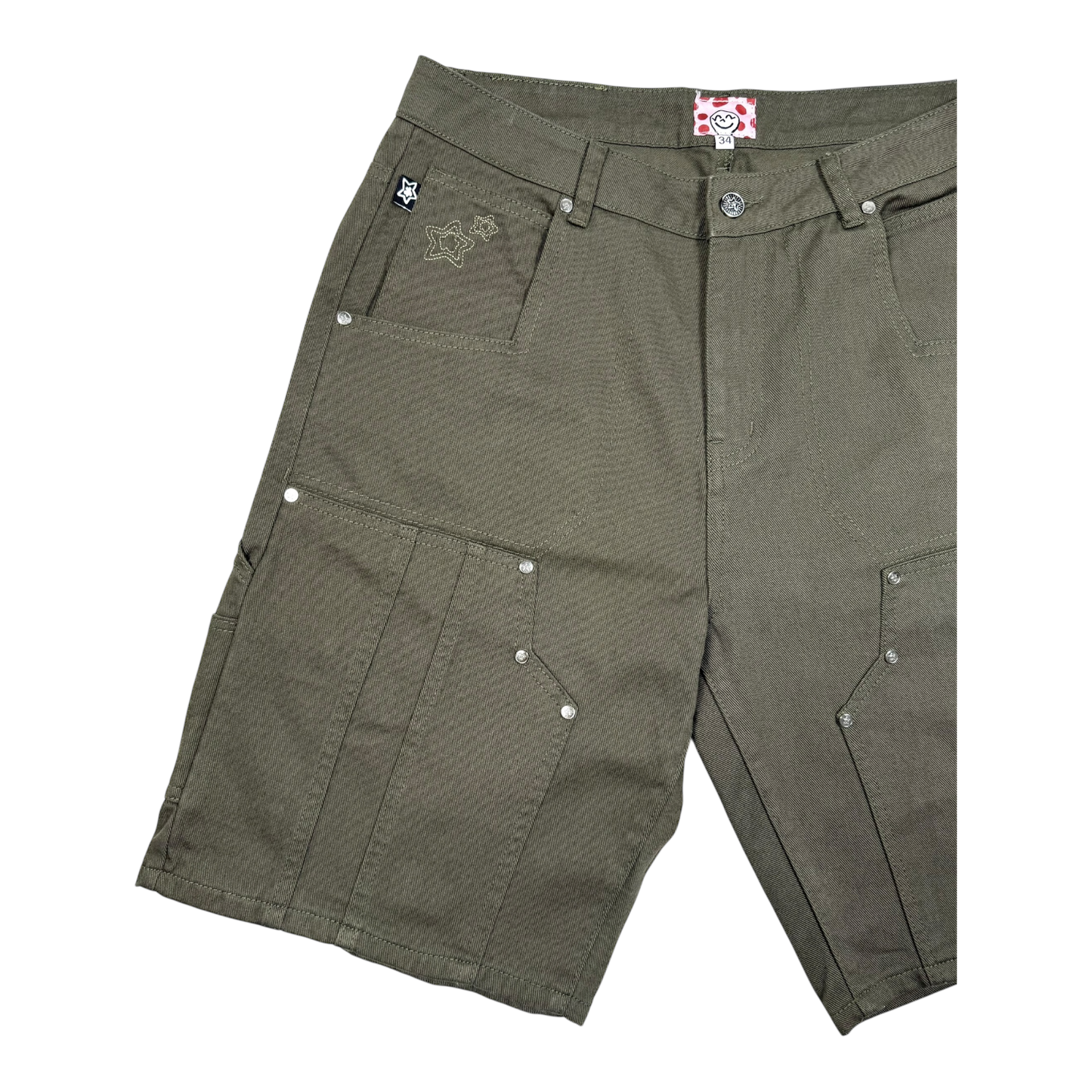 DOUBLE KNEE SEAM JEAN SHORTS OLIVE