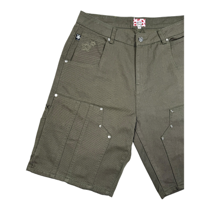 DOUBLE KNEE SEAM JEAN SHORTS OLIVE