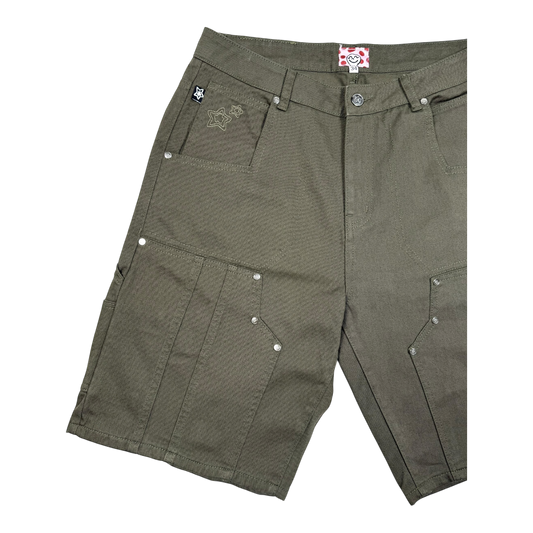 DOUBLE KNEE SEAM JEAN SHORTS OLIVE
