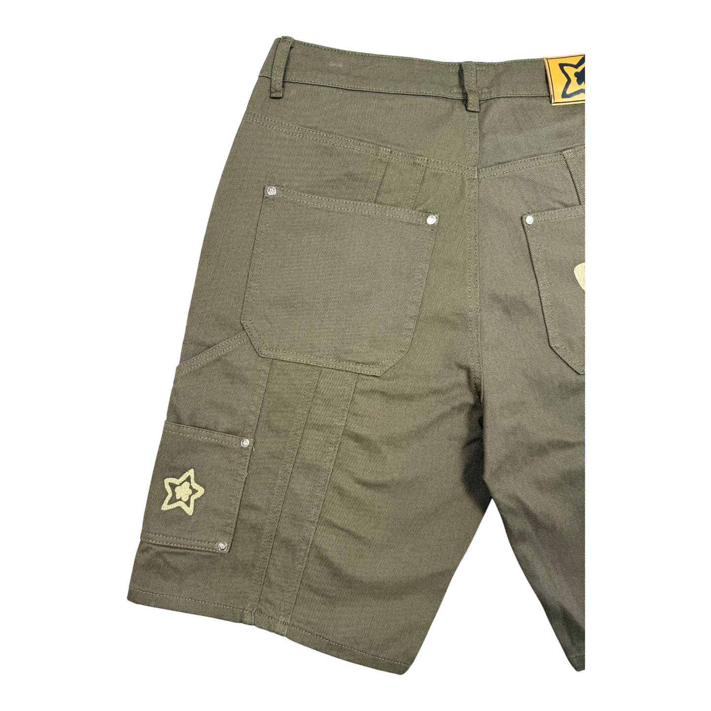 DOUBLE KNEE SEAM JEAN SHORTS OLIVE