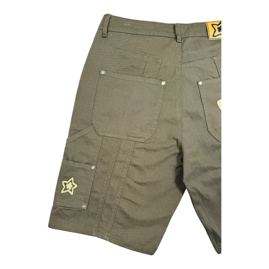 DOUBLE KNEE SEAM JEAN SHORTS OLIVE