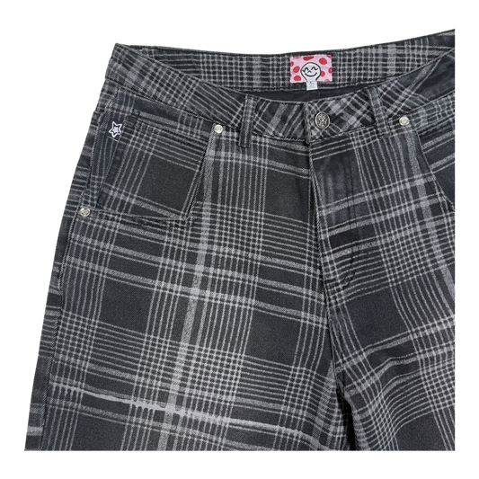 PLAID JEAN SHORTS BLACK
