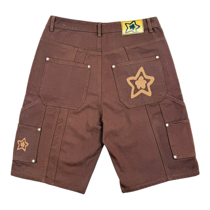 DOUBLE KNEE SEAM JEAN SHORTS BROWN