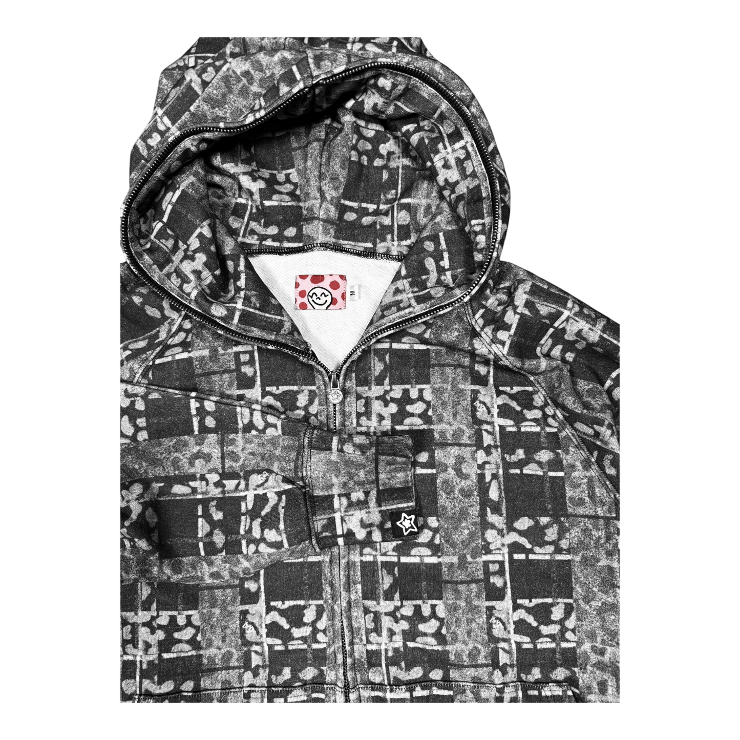 LEOPARD PLAID FULL ZIP HOODIE BLACK