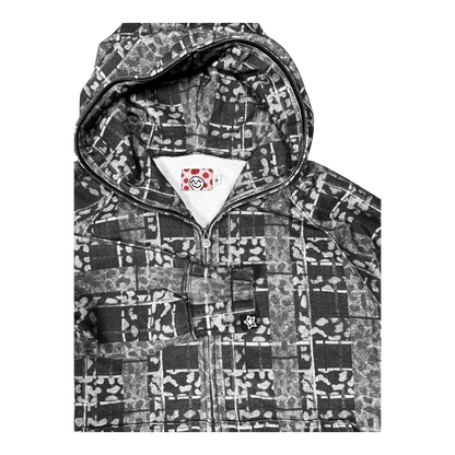 LEOPARD PLAID FULL ZIP HOODIE BLACK