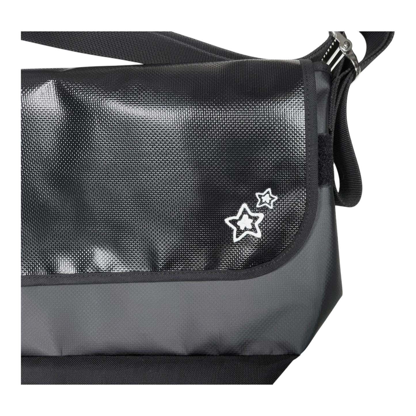 BLACK VINYL MESSENGER BAG